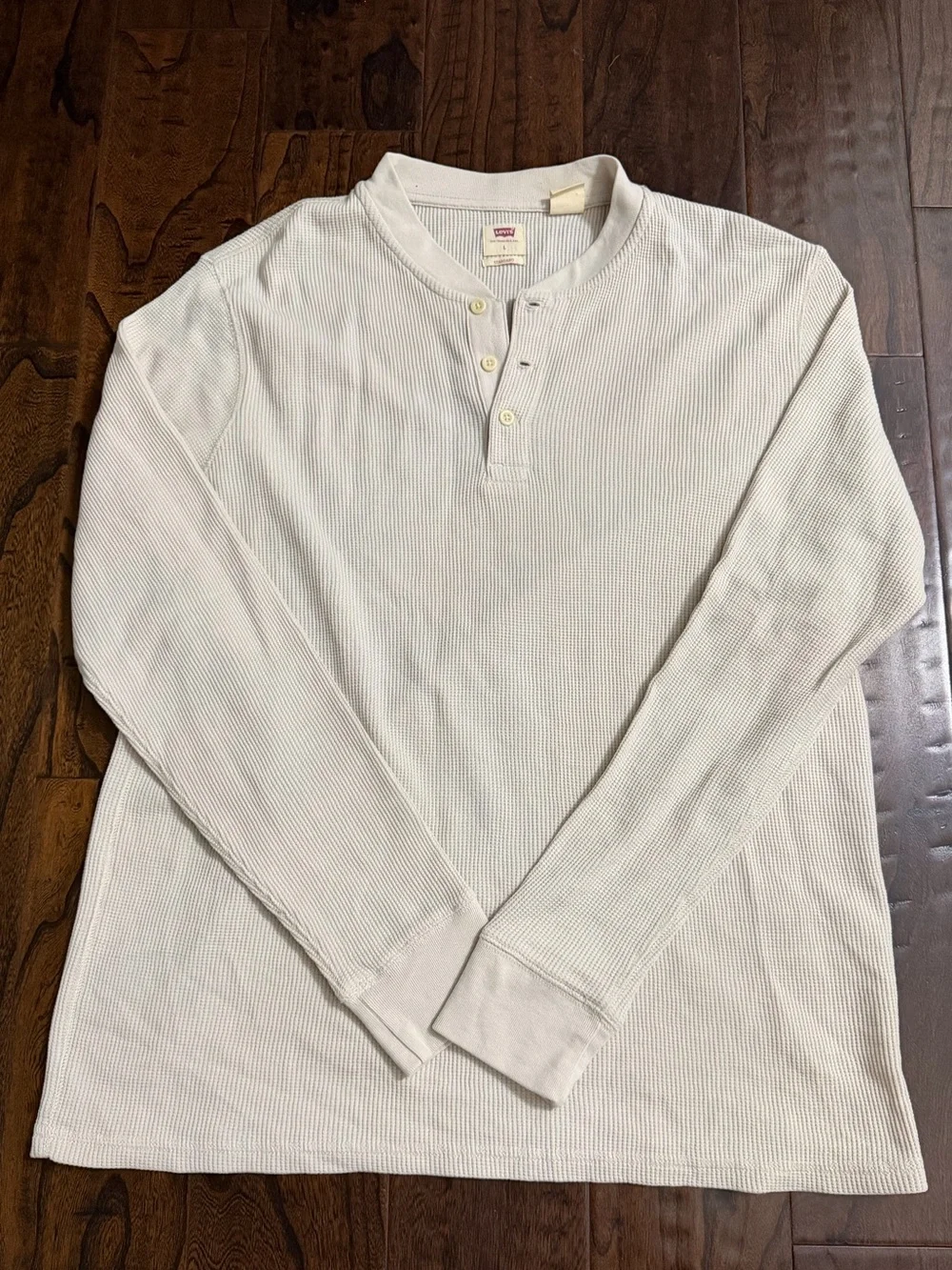 Levi’s Men’s Cream Long Sleeve Thermal Henley Shirt - Size L